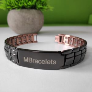 Титаниева Магнитна Гривна за Високо Кръвно, Черна с Надпис "MBracelets" T-380