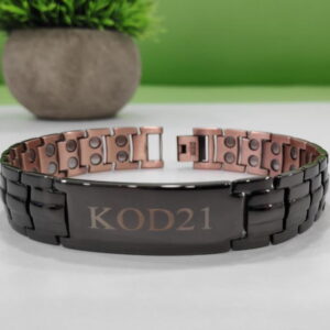 Магнитна Гривна за Високо Кръвно от Титан, Черна с Надпис "KOD21" T-382