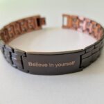 Титаниева Магнитна Гривна за Високо Кръвно, Черна с Надпис "Believe in Yourself"