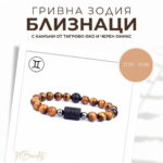 Гривна от Естествени Камъни Тигрово око и Черен оникс, Зодия Близнаци
