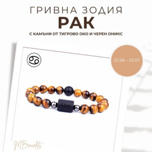 Гривна от Естествени Камъни Тигрово око и Черен оникс, Зодия Рак