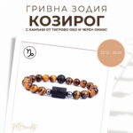 Гривна от Естествени Камъни Тигрово око и Черен оникс, Зодия Козирог