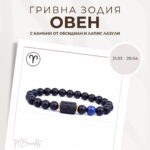 Гривна от Естествени Камъни Обсидиан и Лапис лазули, Зодия Овен
