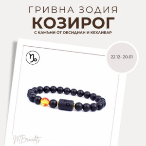 Гривна от Естествени Камъни Обсидиан и Кехлибар, Зодия Козирог
