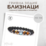 Констелация Зодия Близнаци Гривна от Естествени Камъни Черен Оникс и Тигрово око, Код: Z-051