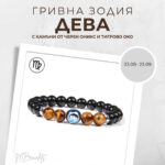 Констелация Зодия Дева Гривна от Естествени Камъни Черен Оникс и Тигрово око, Код: Z-054