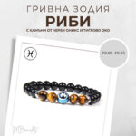 Констелация Зодия Риби Гривна от Естествени Камъни Черен Оникс и Тигрово око, Код: Z-060